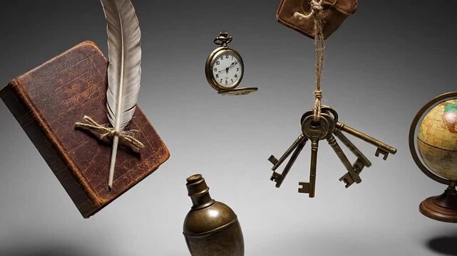 Vintage objects on a gray background.