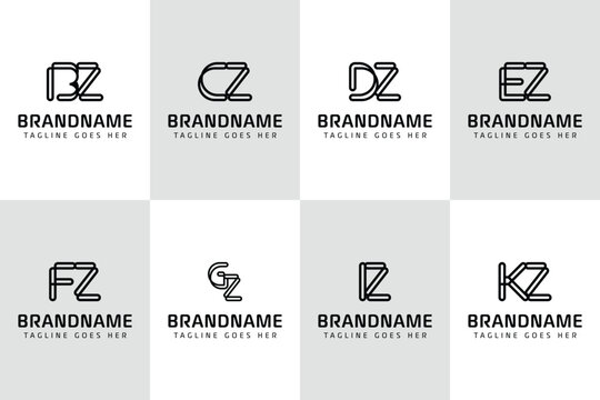 Letters BZ CZ DZ EZ FZ GZ IZ KZ Monogram Logo, for ZB ZC ZD ZE ZF ZG ZI ZK initials