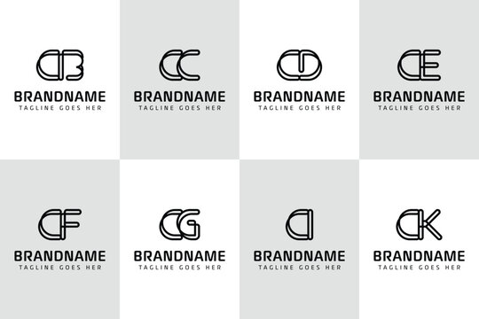 Letters CB CC CD CE CF CG CI CK Monogram Logo, for BC CC DC EC FC GC IC KC initials