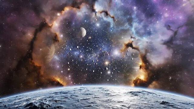 Cosmic spectacle earths atmosphere meeting vibrant nebula and starlight
