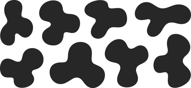 Abstract black organic blob vector shapes set with fluid geometric forms for modern creative design projects