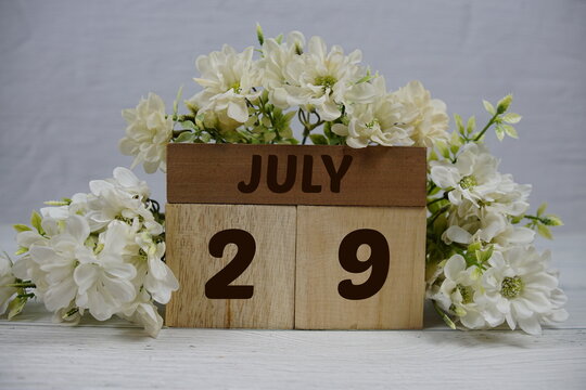 Wooden Calendar Showing the Date of July 29th. Day 29 of July month