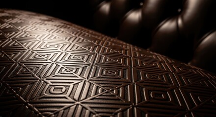 Naklejka premium Richly Embossed Leather with Intricate Geometric Pattern and Dark Tufted Background