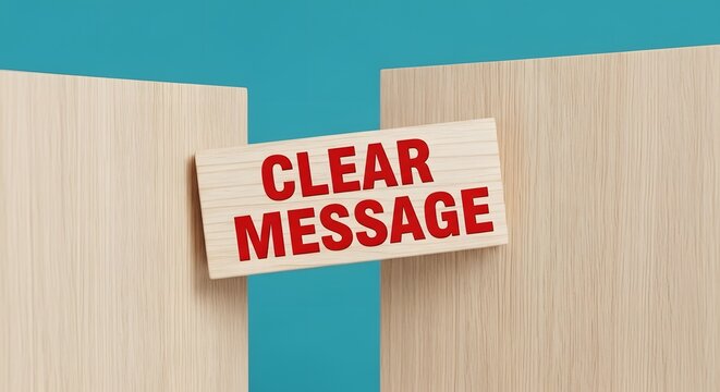 Wooden block with clear message text on blue background