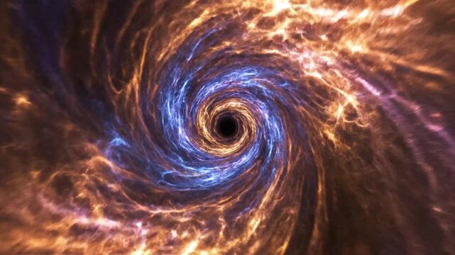 A glowing cosmic vortex swirls in the deep dark space void
