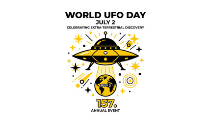 World UFO Day July 2nd - Alien Spaceship Landing on Earth, Extraterrestrial Discovery © Kamis
