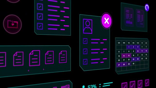 Animated UI tracking corporate milestones, project goals, and task completion metrics.
