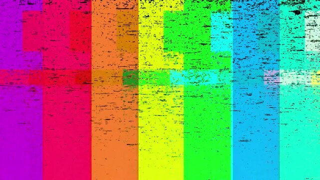 Colorful distorted geometric shapes with glitch effects