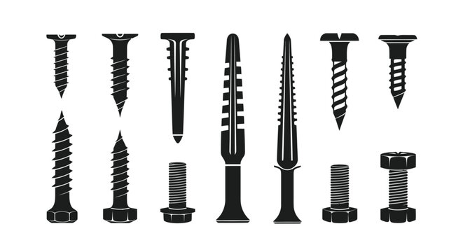 Construction Screws and Bolts Icon Set