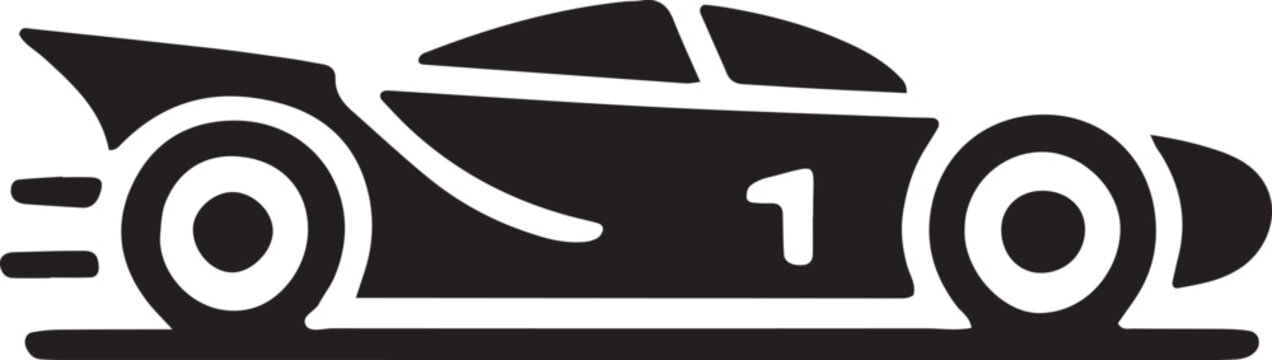 Sport race car speed vehicle silhouette displaying digit and motion lines in solid style racing