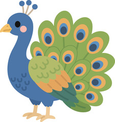 Fototapeta premium Cute Peacock Flat Design Illustration