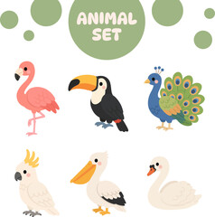 Obraz premium Cute Aviary Bird Set Flat Design Collection