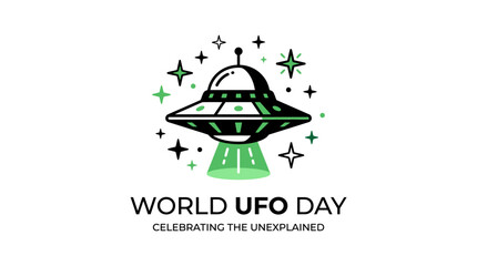 World UFO Day Illustration: Flying Saucer and Stars Celebration © Mangga