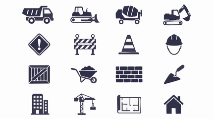 Construction and Building Icons Set: Vehicles, Tools, and Equipment © Colorgraph