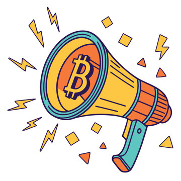 Bitcoin cryptocurrency promotion concept with colorful megaphone marketing promotion cryptocurrency