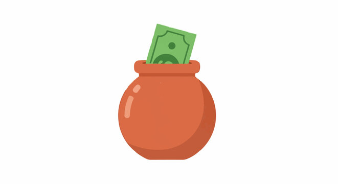 Illustrated money bag with green cash bill inside.