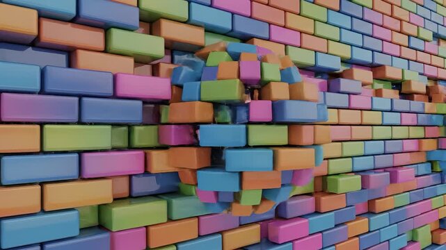 Colorful Brick Wall with Abstract Sphere Design.