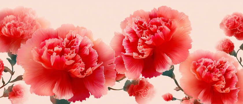 Beautiful pink carnation flowers arranged in a floral pattern.