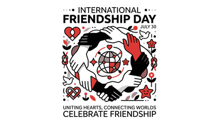 Fototapeta premium International Friendship Day Greeting Card with Diverse Hands Holding Globe