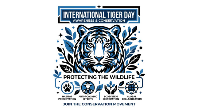 International Tiger Day Poster: Tiger Face, Wildlife Conservation, Protecting Animals