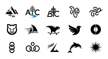 Fototapeta premium Diverse Vector Icons: Animals, Nature, Sports, Abstract Symbols, and Objects