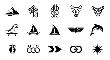 Fototapeta premium Diverse Vector Icons Collection: Animals, Nature, Symbols, and Objects