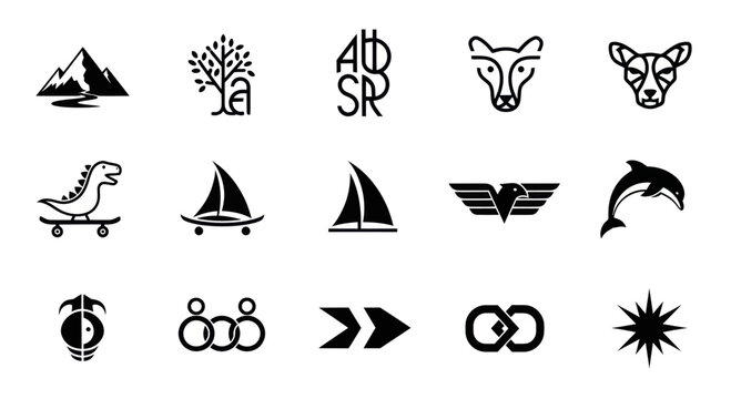 Diverse Vector Icons Collection: Animals, Nature, Symbols, and Objects
