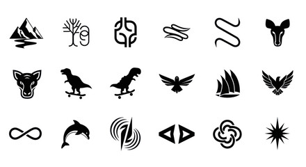 Obraz premium Diverse Vector Icons: Nature, Animals, Symbols, and Abstract Graphics