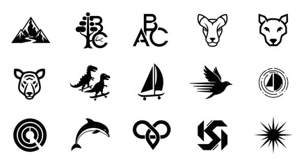 Obraz premium Diverse Vector Icons Set: Animals, Nature, Symbols, and Abstract Designs