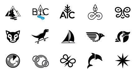 Obraz premium Diverse Vector Logo Icons Collection: Nature, Animals, Abstract, and Symbols