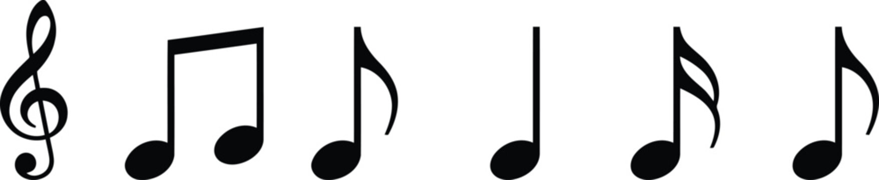 Set of assorted musical note symbols and treble clef for composition with composition