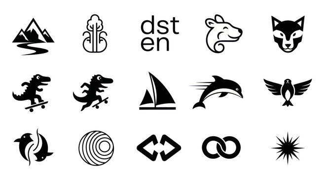 Set of 15 Vector Icons: Animals, Nature, Business, Sports, Technology, Symbols