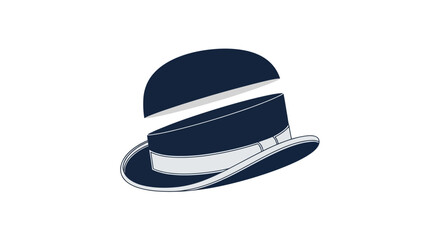 Fototapeta premium Deconstructed Navy Blue Bowler Hat with White Band, Isolated on White