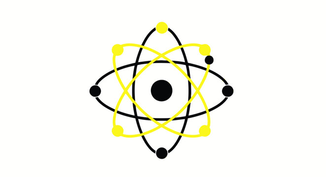 Abstract Atom Model Icon, Science Symbol, Nuclear Energy, Electrons Orbiting Nucleus