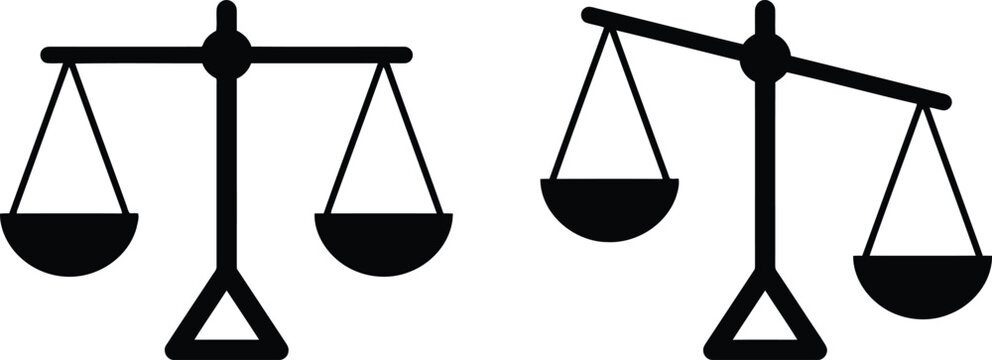 Scales of justice icons representing law and balance with judgment equality fairness