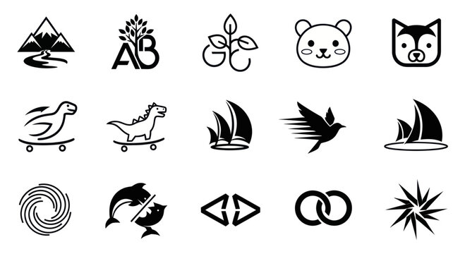 Vector Icons Collection: Nature, Animals, Transport, Symbols, and Abstract Elements