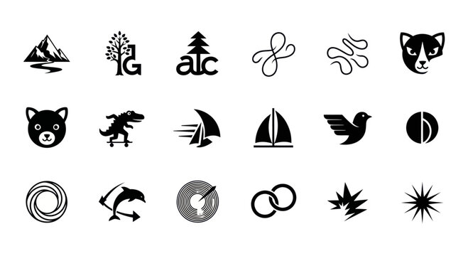 Vector Icons Collection: Nature, Animals, Symbols, and Abstract Designs