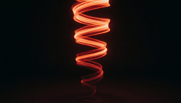 Glowing red orange light spiral descending narrowing black background annihilation AI warfare technology spiral danger ethics dark concept.