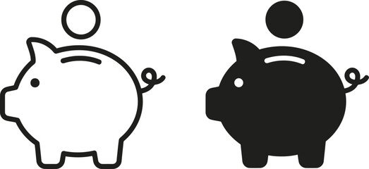 Piggy bank savings coin deposit icon set with piggybank investment financial business © SK Stock