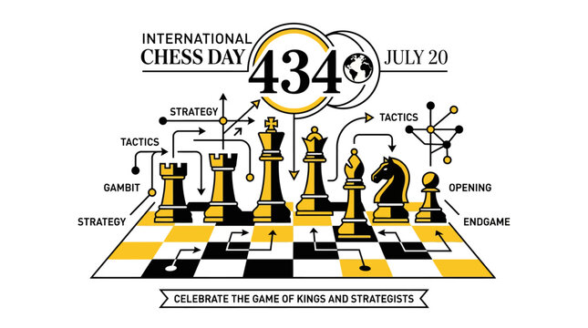 International Chess Day July 20 - Strategy, Tactics, Gambit, Opening, Endgame