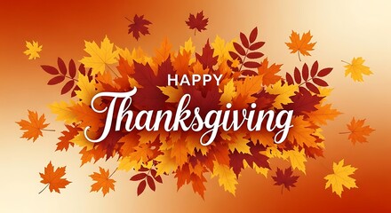 Obraz premium Happy Thanksgiving greeting card with colorful autumn leaves and text