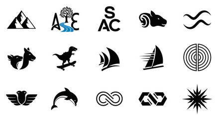 Fototapeta premium Vector Logo Icons Set: Nature, Animals, Business, Abstract Shapes & Symbols