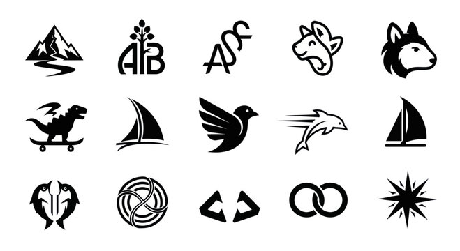 Vector Logo Icons Set: Animals, Nature, Abstract Shapes, Symbols