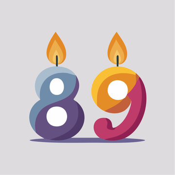 Number 89 Birthday Candles with Flames