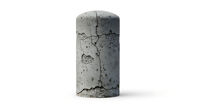 Concrete bollard isolated with cracks on a white background