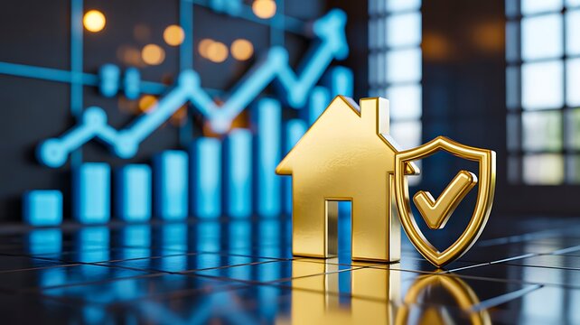 House protection concept with shield and financial growth background