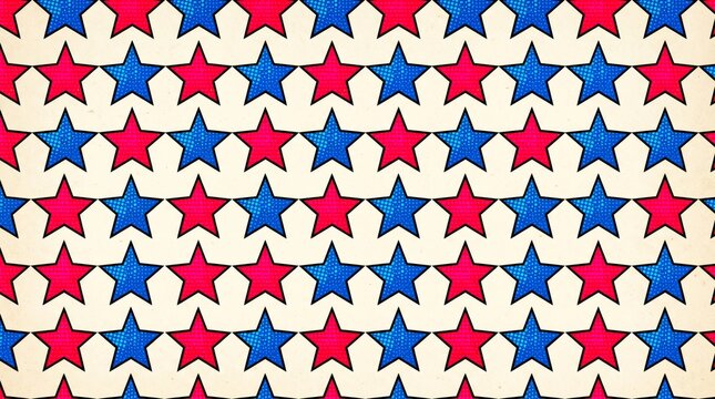 Striped red and blue star pattern on textured beige background with usa pattern background textured repeating seamless