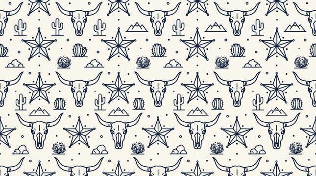 Western skull and cactus pattern seamless background with longhorn skull usa pattern southwest illustration seamless repeated