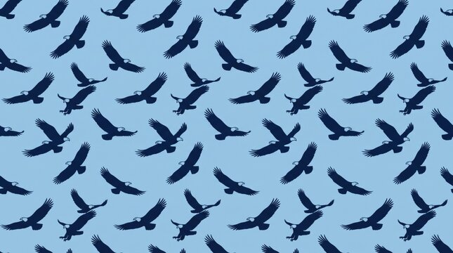 Silhouette eagle pattern on light blue background freedom flight design graphic design surface design animal pattern seamless