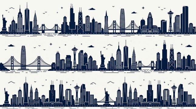 Cityscape silhouette pattern skyline of buildings and architecture usa pattern with cityscape silhouette buildings architecture